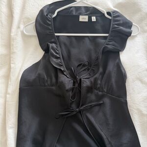 Wilfred Black Satin Tie-Front Ruffle Neck Blouse